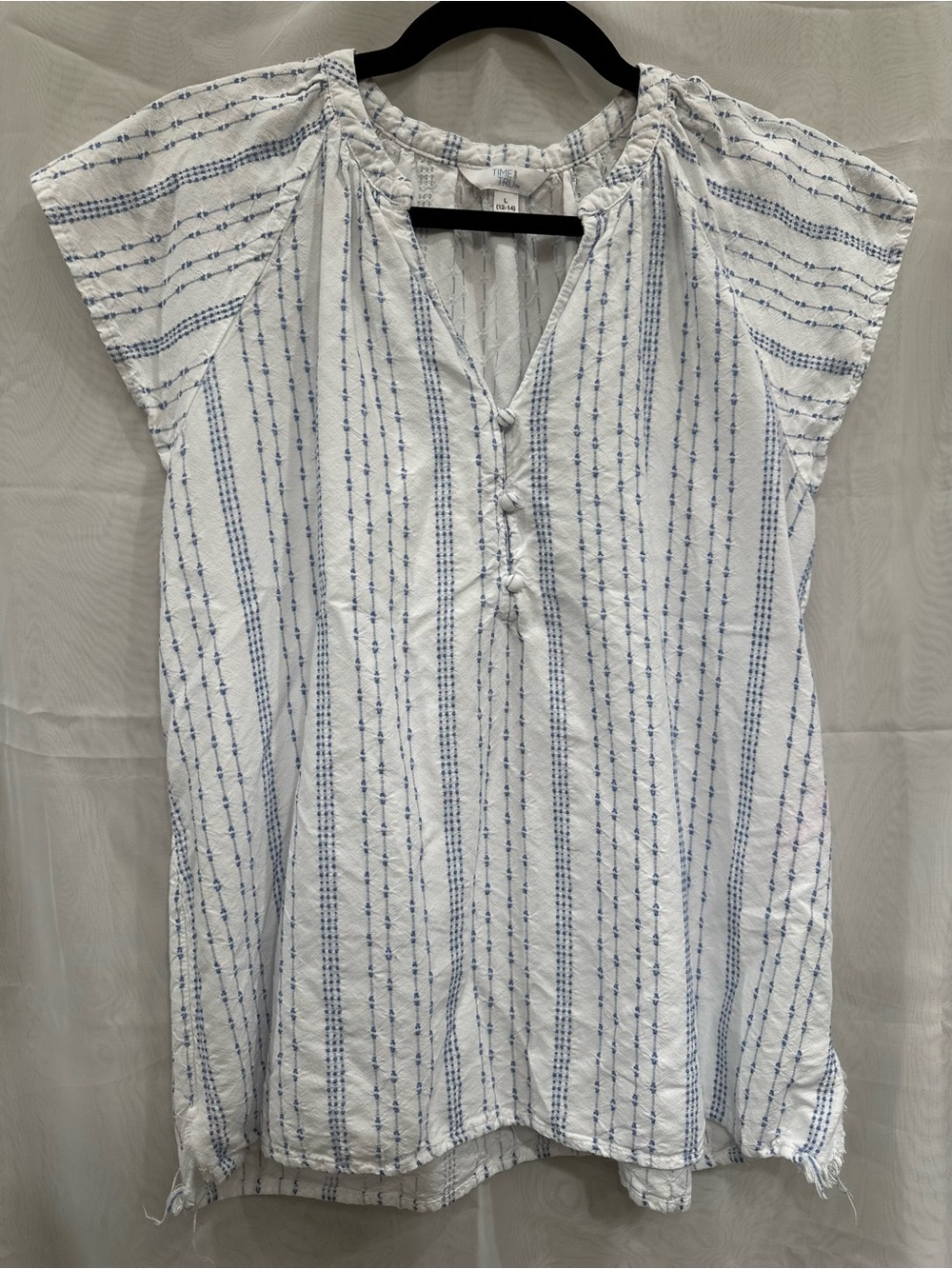 Lightweight White & Blue Striped Peasant Top